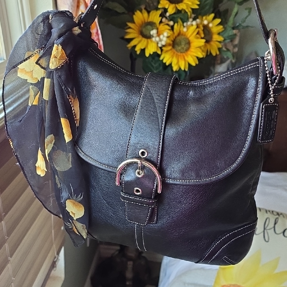 Coach Black Leather Shoulder Bag with Silver Buckle - Picture 3 of 16